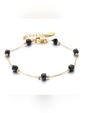 🖤🖤NEW🖤🖤 PRETTY!! SS Micro PaperClip With Faceted OBSIDIAN Cube Bracelet